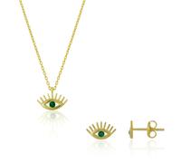 Spero London Emerald Eye Evil Eye Sterling Silver Necklace and Stud Earring Set - Gold - Gold