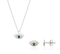 Spero London Emerald Eye Evil Eye Sterling Silver Necklace and Stud Earring Set - Silver - Silver