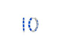 Spero London Enamel Blue Fine Stripe Sterling Silver Hoop Earrings With Multicolor Zirconia Interior