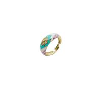Spero London Enamel Turquoise Five Color Diamond Sterling Silver Dome Ring