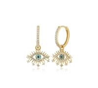 Spero London Evil Eye Earring Blue Eye Eyelash Pave Sterling Silver Earrings - Gold