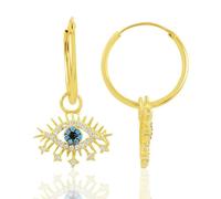 Spero London Evil Eye Earring Blue Eye Eyelash Sterling Silver Earrings - Gold - Gold