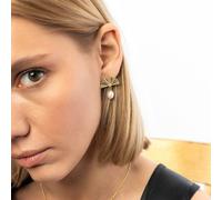 Spero London Fine Diamond Sterling Silver Pearl Drop Fan Earrings - Gold - Gold