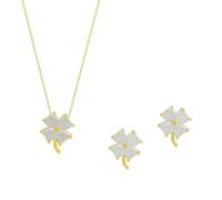 Spero London Four Leaf Clover Sterling Silver Necklace and Earring Set - White - Gold - Gold