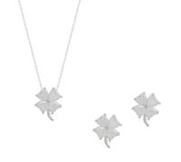 Spero London Four Leaf Clover Sterling Silver Necklace and Earring Set - White - Silver - Silver