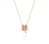 Spero London Four Leaf Clover Sterling Silver Necklace - Pink - Gold - Gold