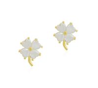 Spero London Four Leaf Clover Sterling Silver Stud Earrings - White - Gold - Gold