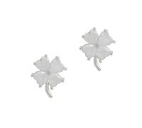 Spero London Four Leaf Clover Sterling Silver Stud Earrings - White - Silver - Silver