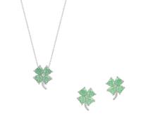 Spero London Four Leaves Clover Sterling Silver Earrings and Necklace Set in Green - Silver - Silver