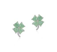 Spero London Four Leaves Clover Sterling Silver Stud Earrings- Green - Silver - Silver