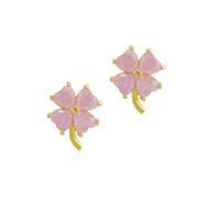 Spero London Four Leaves Clover Sterling Silver Stud Earrings - Pink - Gold - Gold