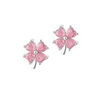 Spero London Four Leaves Clover Sterling Silver Stud Earrings - Pink - Silver - Silver