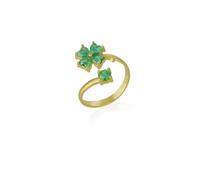 Spero London Green Four Leaves Clover Luck Ring Sterling Silver - Gold - Gold