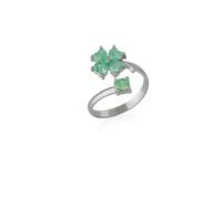 Spero London Green Four Leaves Clover Luck Ring Sterling Silver - Silver - Silver