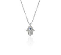 Spero London Hamsa Hand Necklace Sterling Silver With Blue Stone - Silver - Silver
