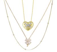 Spero London Heart X Italian Beaded White Clover Sterling Silver Stacking Necklace Set - Gold - Gold