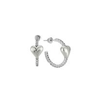Spero London Hoop Heart Pave Sterling Silver Earrings - Silver - Silver