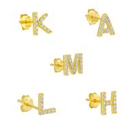 Spero London Initial Letter Stud Earring Sterling Silver in 18K Gold Plated - Single - N