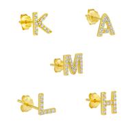 Spero London Initial Letter Stud Earring Sterling Silver in 18K Gold Plated - Single - R