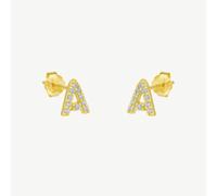 Spero London Initial Letter Stud Earrings Sterling Silver in 18K Gold Plated - Pair - A