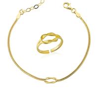 Spero London Knot Bracelet and Ring Set in Sterling Silver - Gold - Gold