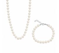 Spero London Large Natural Freshwater Real Pearl Strand Necklace and Bracelet Set