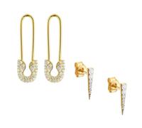 Spero London Long Pave Dagger Stud and Pave Safety Pin Earrings Set - Gold - Gold