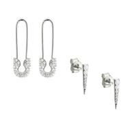 Spero London Long Pave Dagger Stud and Pave Safety Pin Earrings Set - Silver - Silver