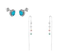 Spero London Multicolour Star Drop Sterling Silver Chain Threader Earrings and Heart of Ocean Earrings- Pair