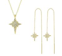 Spero London Northern Star Polaris Sterling Silver Necklace and Drop Chain Earring Set - Gold - Gold