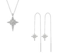 Spero London Northern Star Polaris Sterling Silver Necklace and Drop Chain Earring Set - Silver - Silver