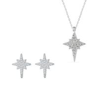Spero London Northern Star Polaris Sterling Silver Necklace and Stud Earring Set - Silver - Silver