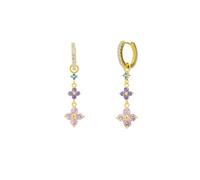 Spero London Pastel Clovers Pave Blue Purple Pink Drop Earrings - Gold - Gold