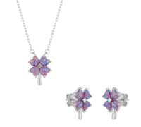 Spero London Pink & Purple Opal Four Leaf Clover Sterling Silver Necklace & Earrings Set - Silver - Silver