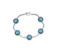 Spero London Round Bezel Evil Eye Sterling Silver Tennis Bracelet