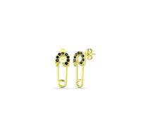 Spero London Sterling Silver Black Jewelled Mini Safety Pin Stud Earrings - Gold - Gold