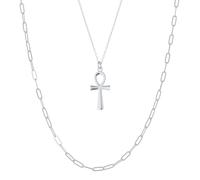 Spero London Sterling Silver Egyptian Ankh and Large Rectangular Chain Stacking Necklace Set - Silver - Silver