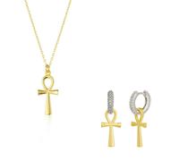 Spero London Sterling Silver Egyptian Ankh Necklace and Earring Set - Gold - Gold