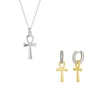 Spero London Sterling Silver Egyptian Ankh Necklace and Earring Set - Silver - Silver