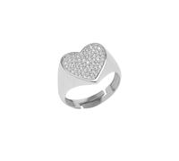 Spero London Sterling Silver Pave Heart Signet Ring - Silver - Silver
