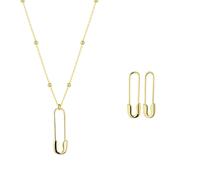 Spero London Sterling Silver Safety Pin Necklace & Earring Set - Gold - Gold