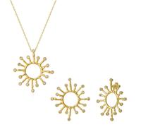 Spero London Sun Sunburst Large Textured Molten Sterling Silver Earrings and Necklace Set - Gold - Gold