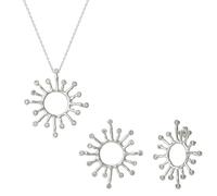 Spero London Sun Sunburst Large Textured Molten Sterling Silver Earrings and Necklace Set - Silver - Silver