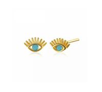 Spero London Turquoise Bleu Eye Stud Earrings Sterling Silver - Gold - Gold