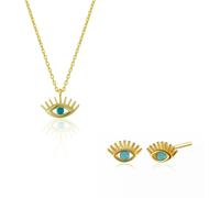 Spero London Turquoise Blue Eye Evil Eye Sterling Silver Necklace and Earrings Set - Gold - Gold