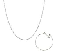 Spero London Twisted Beads Sterling Silver Chain Necklace and Bracelet Set - Silver - Silver