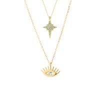Spero London White Eye Evil Eye and Northern Star Starburst Sterling Silver Necklace Layering Set - Gold - Gold