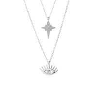 Spero London White Eye Evil Eye and Northern Star Starburst Sterling Silver Necklace Layering Set - Silver - Silver