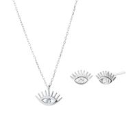 Spero London White Eye Evil Eye Sterling Silver Necklace and Studs Set - Silver - Silver