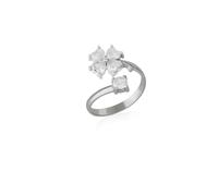 Spero London White Four Leaves Clover Luck Ring Sterling Silver - Silver - Silver